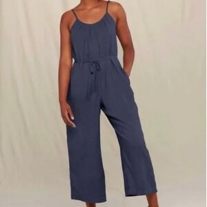 Toad&Co Taj Hemp Strappy Jumpsuit Wide Leg Cropped Large Boho Hippie Lagenlook
